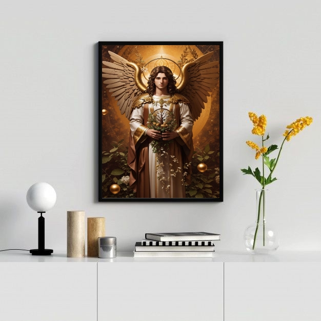 Quadro Decorativo Sacro Arcanjo Uriel - Moldura Preta