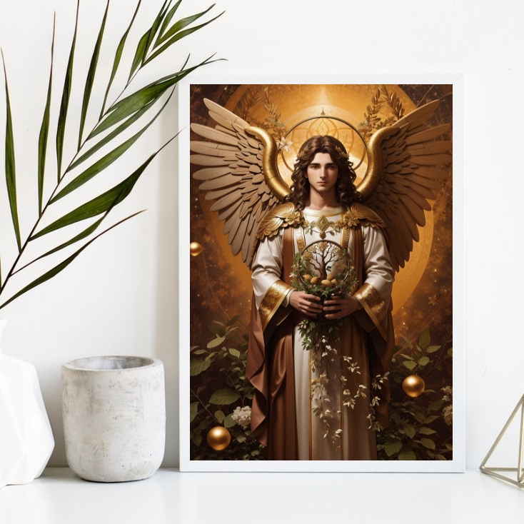 Quadro Decorativo Sacro Arcanjo Uriel - Moldura Branca