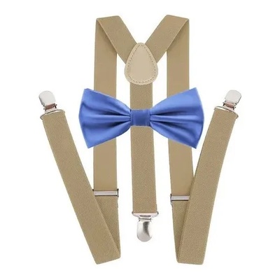 Kit Suspensório Bege + Gravata Borboleta Azul Porcelana SS:244/247