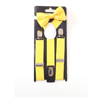Kit Suspensório + Gravata Borboleta Amarela Pajem Criança