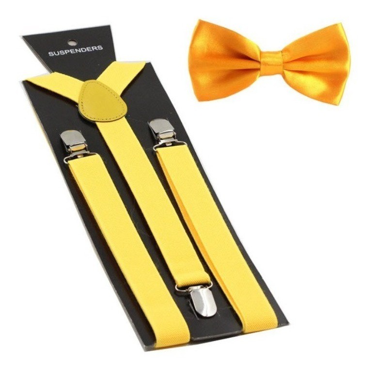 Kit Suspensório + Gravata Borboleta Amarelo