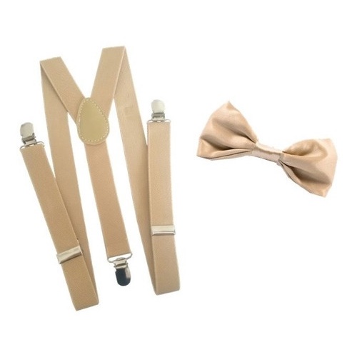 Suspensório + Gravata Borboleta Pajem Infantil Bege