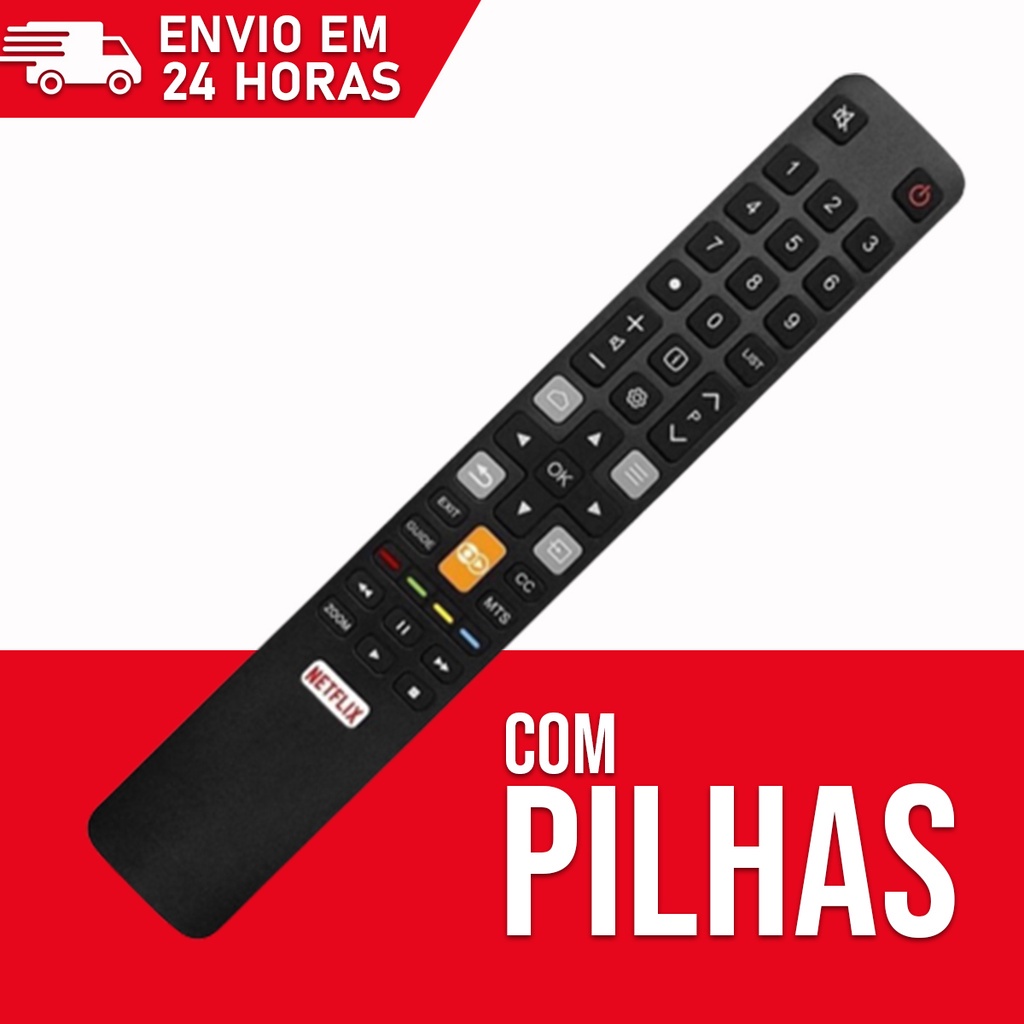 Controle Remoto Smart TV TCL 4K 49" 55" 65" P2US - Botão Netflix e Globoplay