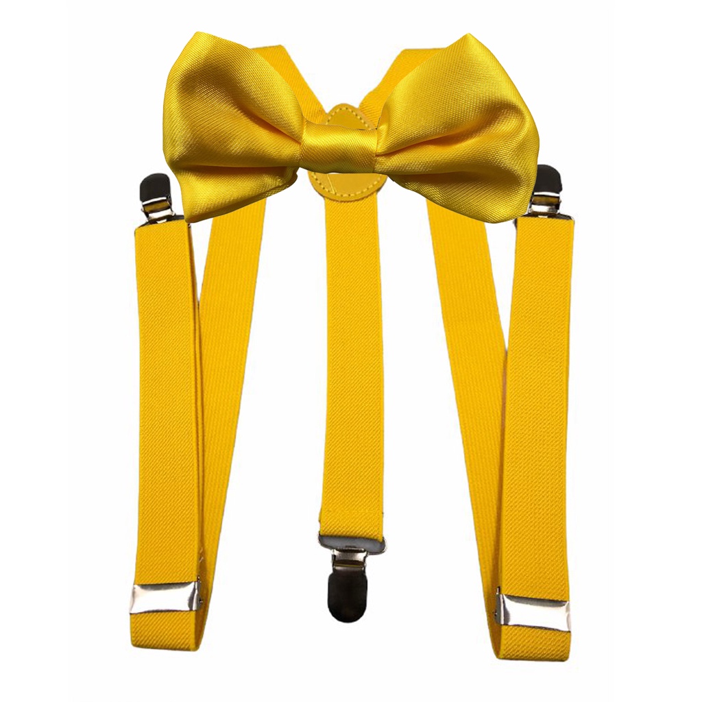 Kit Suspensório + Gravata Borboleta Amarelo Adulto Padrinhos