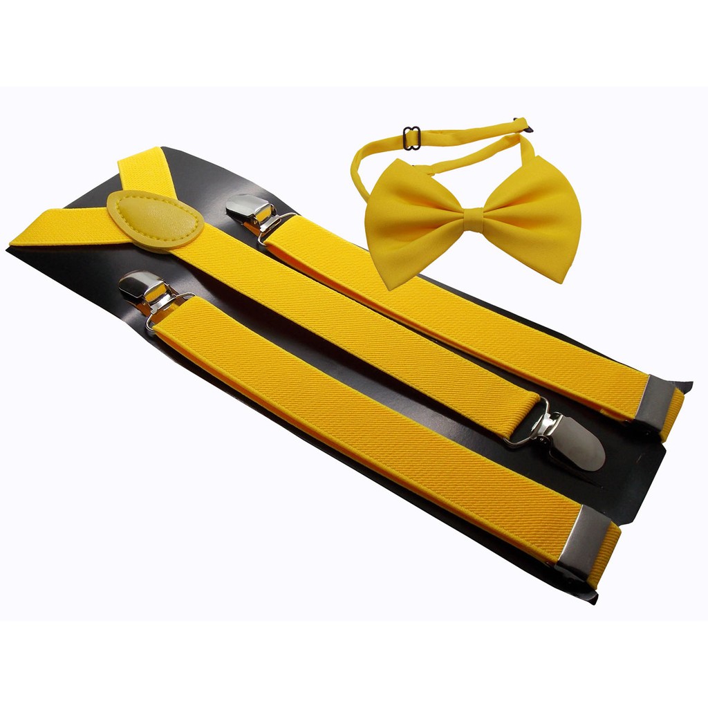 Kit Suspensório + Gravata Borboleta Amarelo Ouro Adulto Juvenil