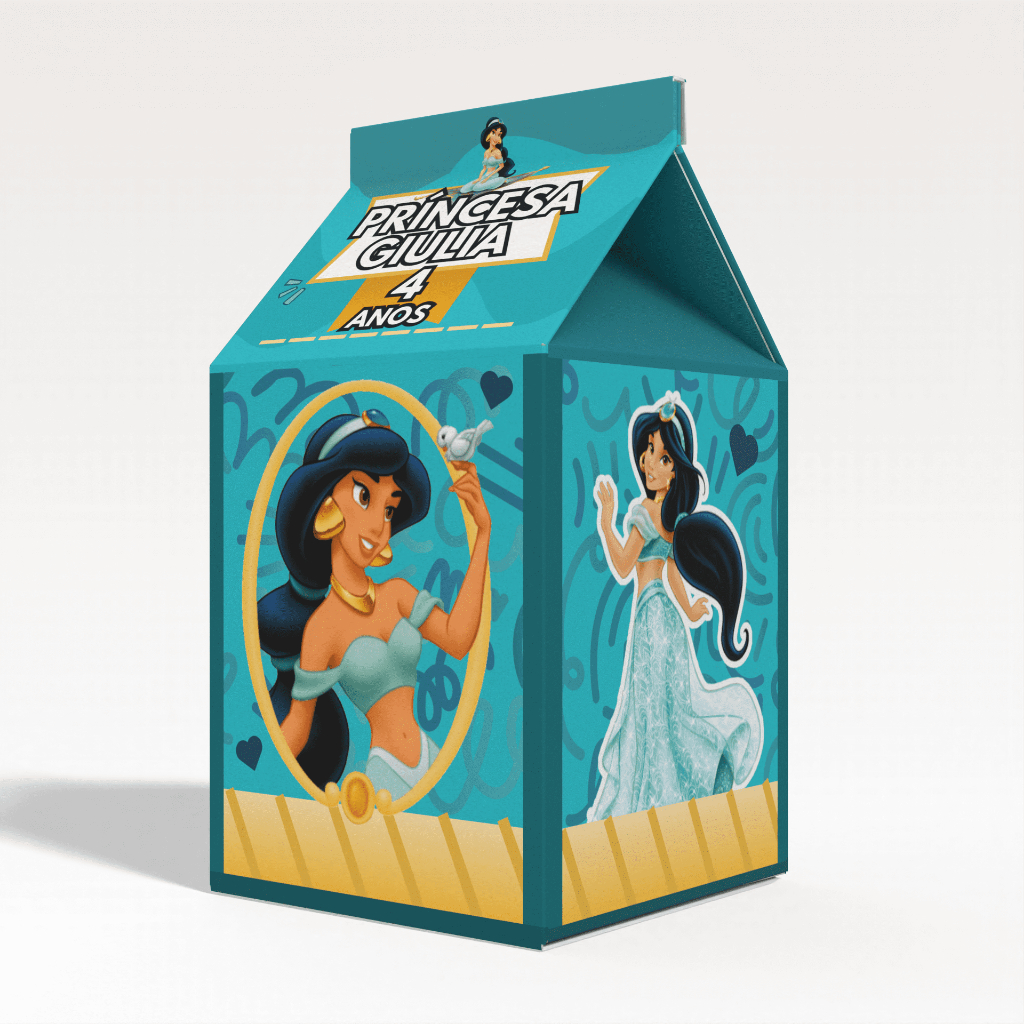 Caixinha Milk Princesa Jasmine Alladin para Festa Personalizada - Lembrancinha para Festa