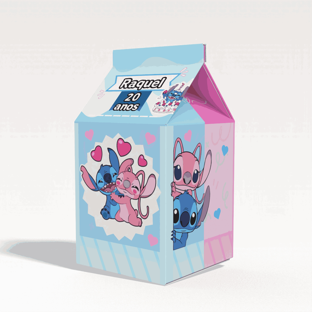 Caixinha Milk Stitch e Angel Azul e Rosa para Festa Personalizada - Lembrancinha para Festa