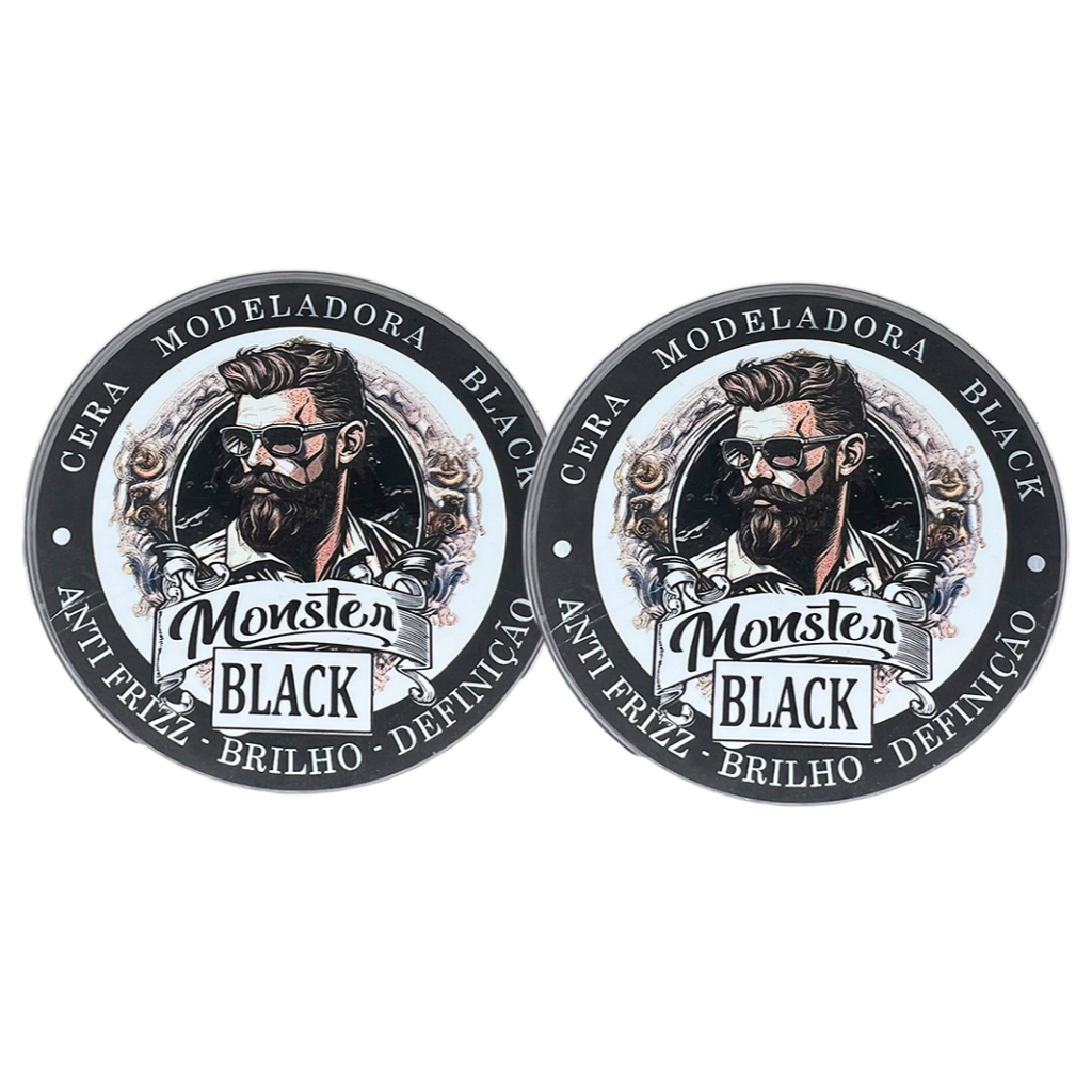 02 cera Modeladora Preta Pigmentada Fixação 120g monster barber escurecedora cabelo e barba !