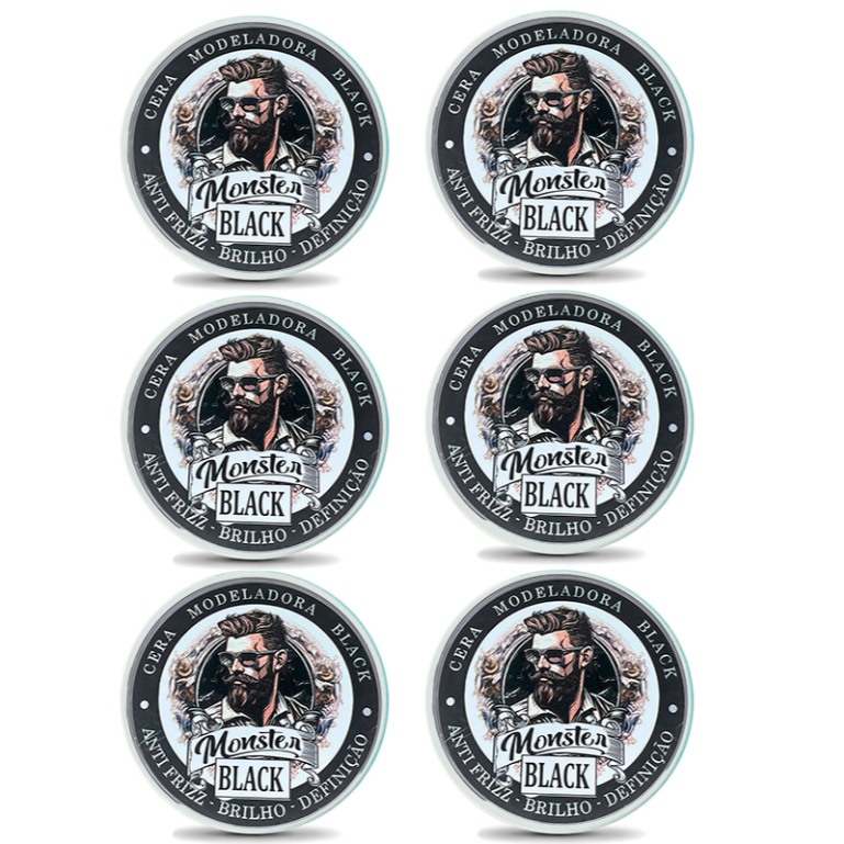 6 cera Modeladora Preta Pigmentada Fixação 120g monster barber escurecedora de barba bigode e cabelo ! em Oferta na Shopee