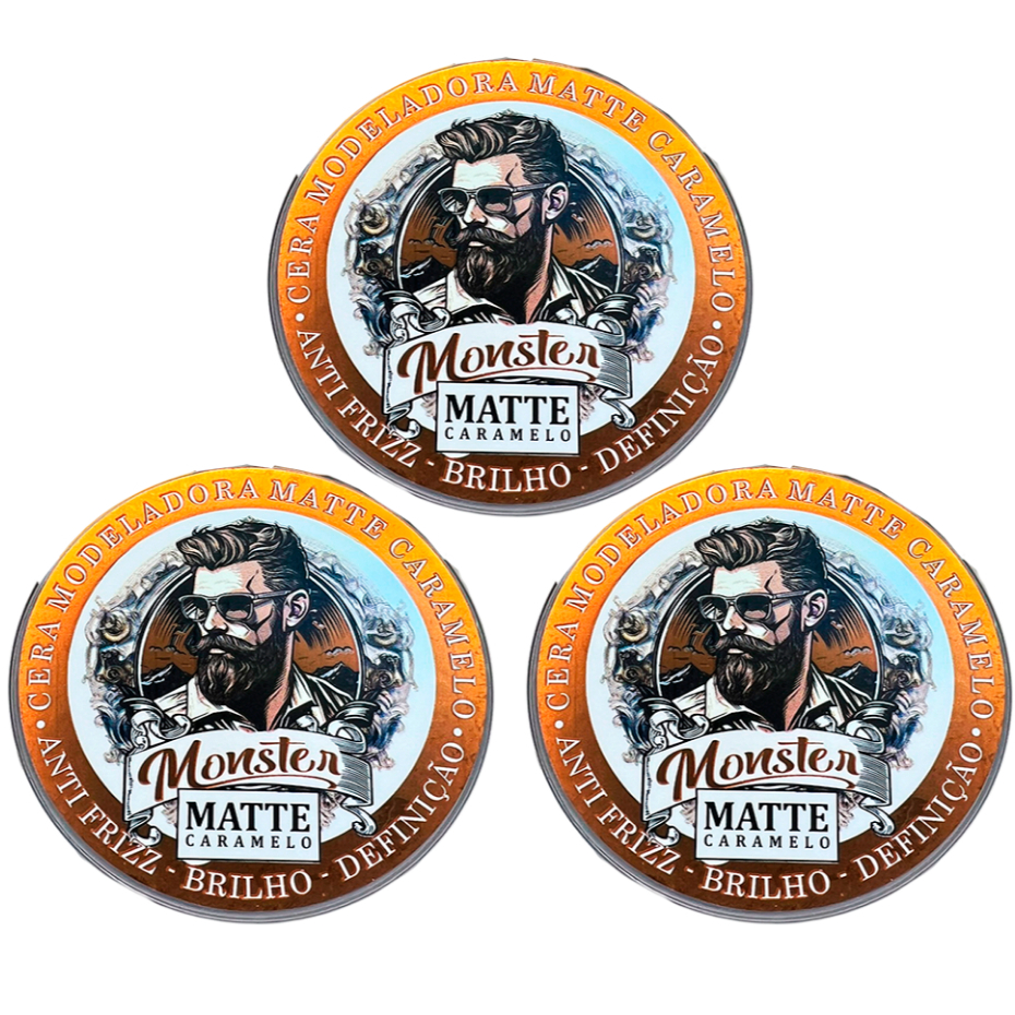 3 cera Modeladora monster barber Matte Caramelo 120g Cabelo E Barba