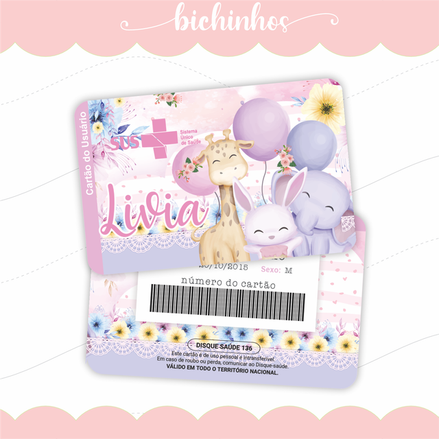 Cartão do SUS Personalizado Tema Bichinhos