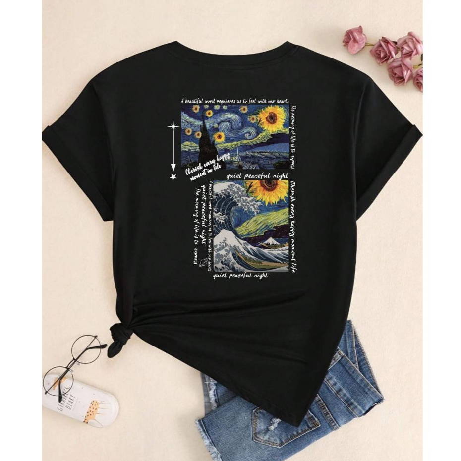 Camiseta Streetwear Van Gogh Camisa Skatista Blusa Camiseta Moda Feminina Masculino