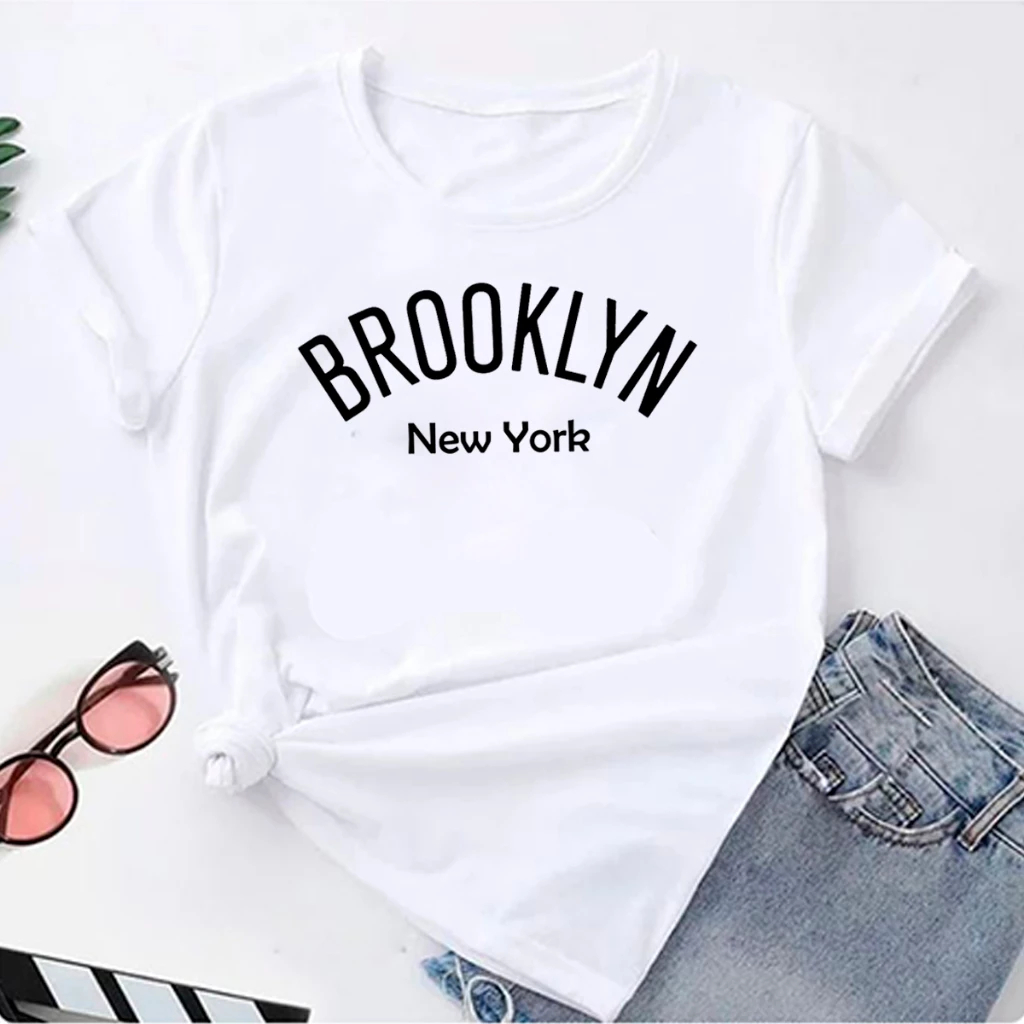 Camiseta De Algodão Brooklyn New York Camisa Baby Look Feminina Unissex Masculina Confortável Macia