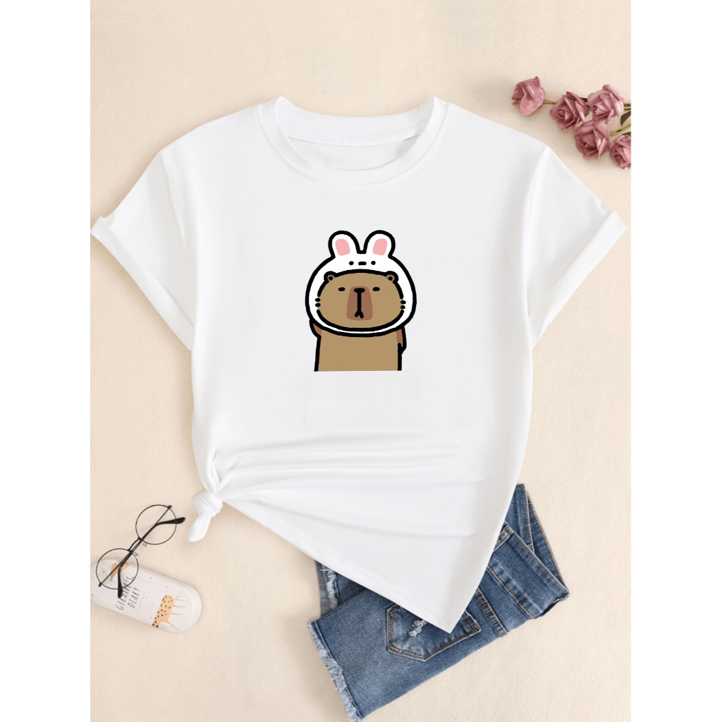 Camiseta Estampada Capivara Disfarçada De Coelho Camisa Masculina Roupa Feminina 100% Algodão Macio