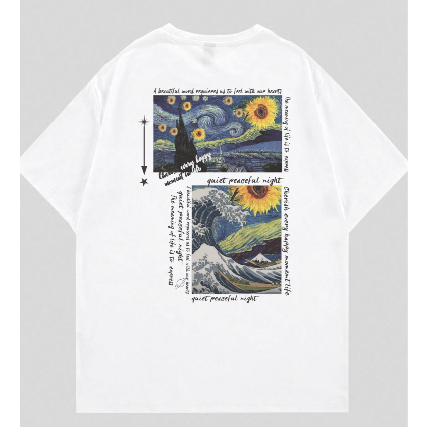 Camiseta Streetwear Van Gogh Camisa Skatista Blusa Camiseta Moda Feminina Masculino