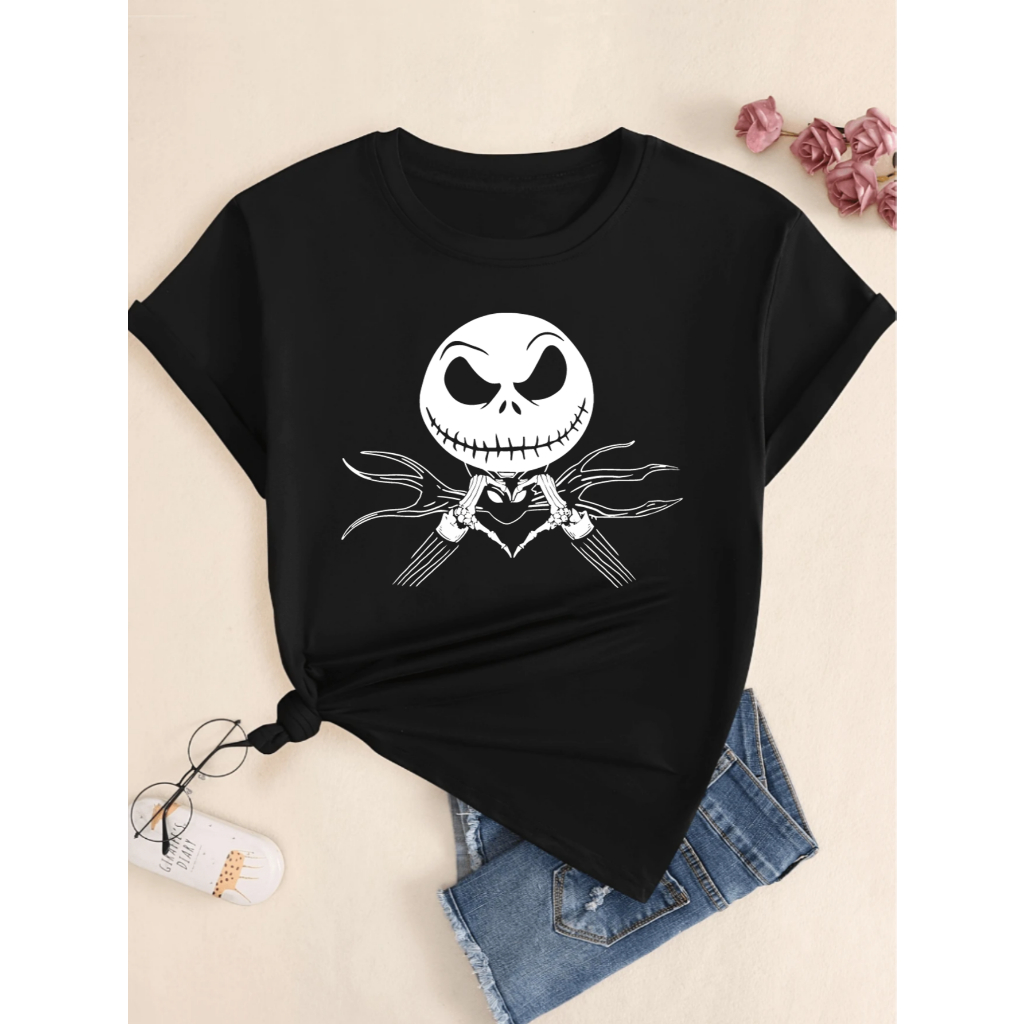 Camiseta De Algodão Caveira Halloween Filme Estampado Feminina Camisa Masculina Premium Streetwear