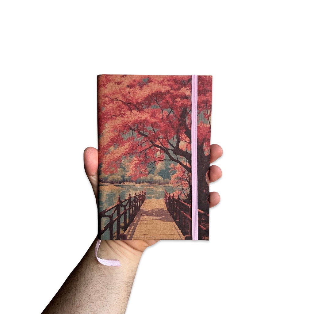 Sketchbook Caderno Arvore Cerejeira Flor Sakura com Elástico e Marca Página Aquarela em Oferta na Shopee