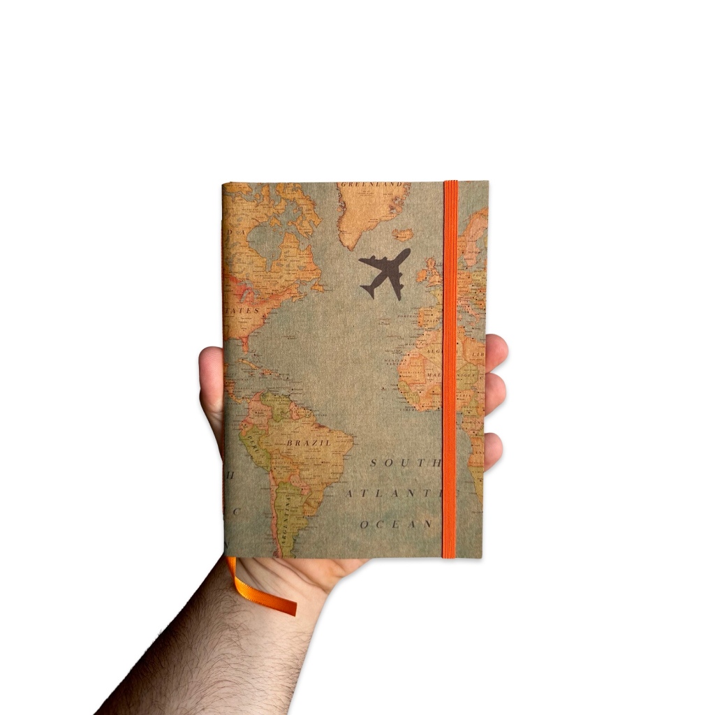 Sketchbook Caderno Mapa Mundi com Elástico e Marca Página em Oferta na Shopee