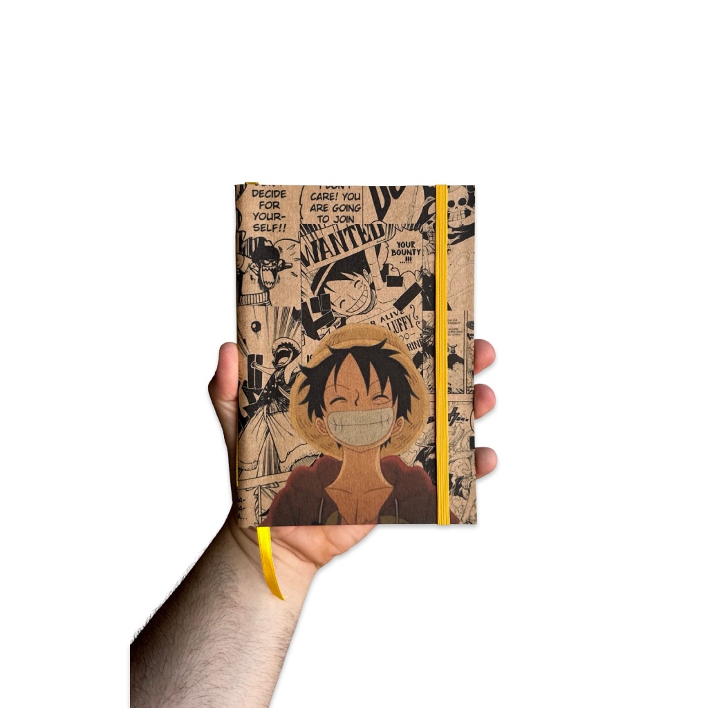 Sketchbook Caderno One Piece Luffy Fundo De Manga com Elástico e Marca Página Aquarela