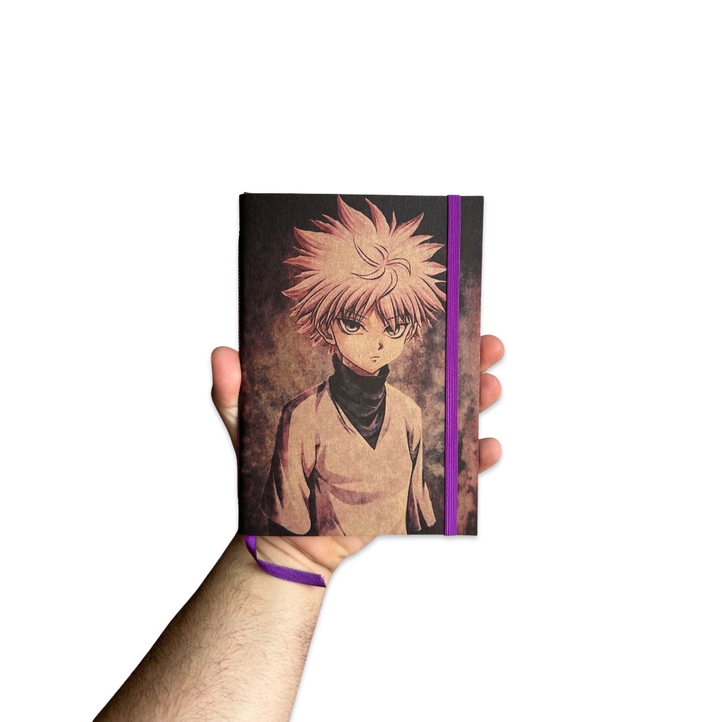 Sketchbook Caderno Desenho Hunter X Hunter Killua com Elástico e Marca Página Aquarela