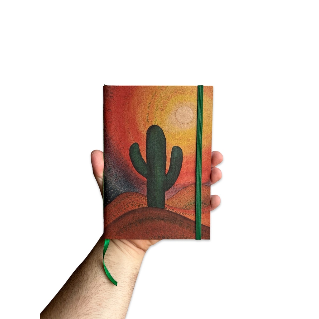 Sketchbook Caderno Cacto Colorido Sertão com Elástico e Marca Página Aquarela