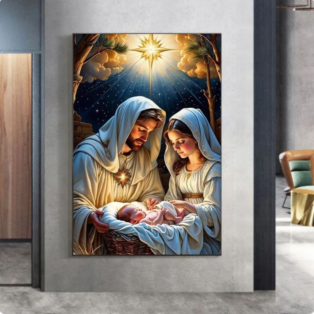 QUADRO TELA DECORATIVA 115x80 VIRGEM MARIA MENINO JESUS SAGRADA FAMILIA 4K FULL HD PREMIUM