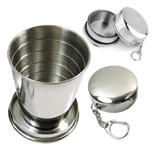 Copo Chaveiro Camping Dobrável Retrátil Reutilizável De Inox 140 ml