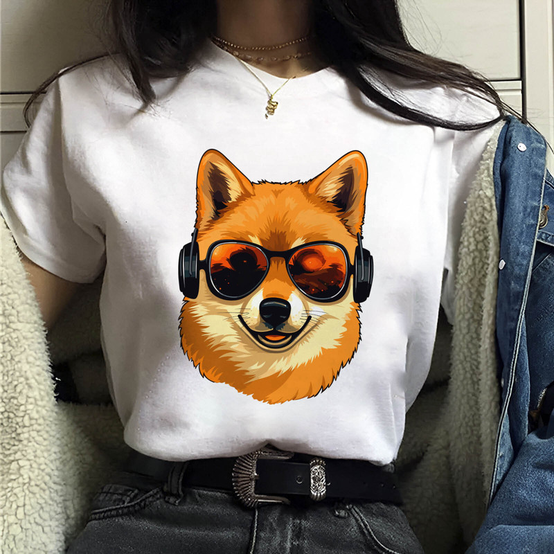 Camiseta Cachorro Shiba Inu Com Fone Blusa Feminina e Masculina