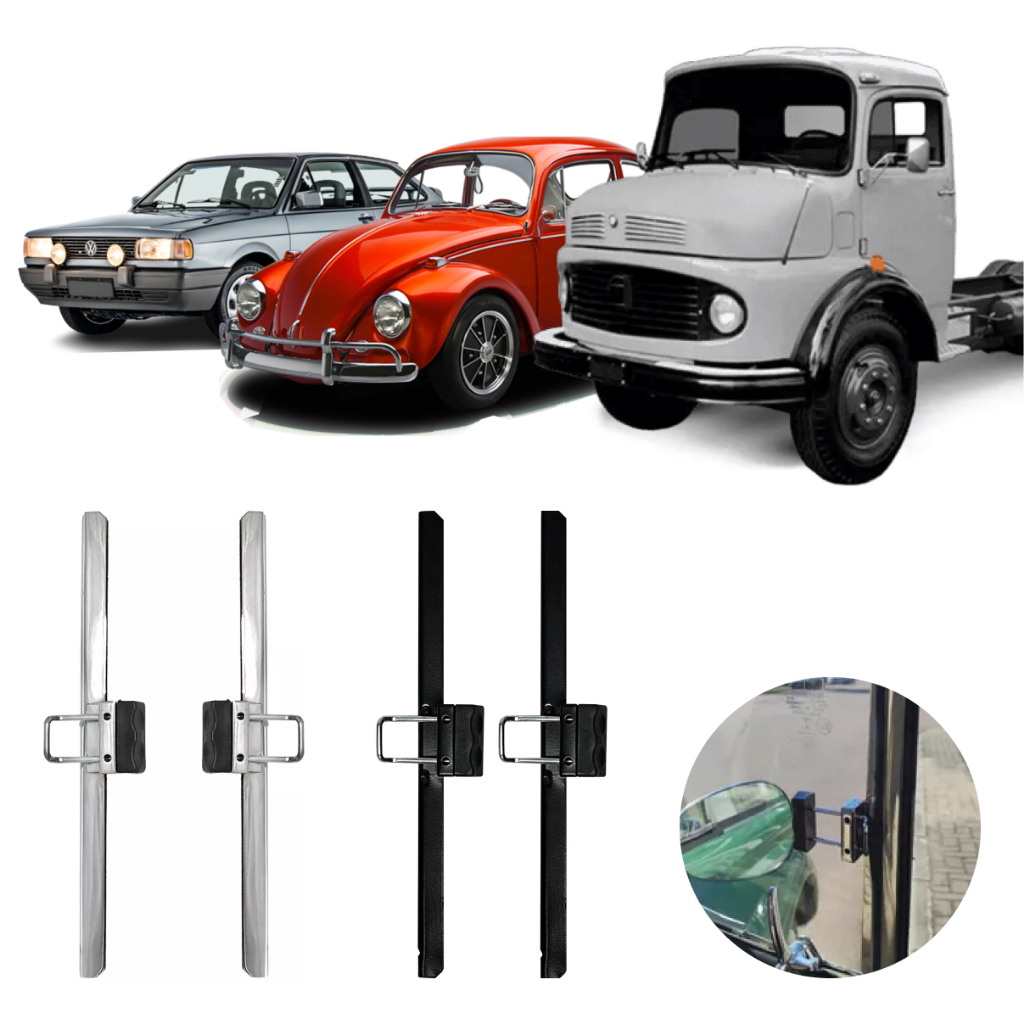 Trava Antifurto Quebra Vento Universal 23 cm Cromado e Preto Aço Gol Fusca Caminhão Parati Brasilia