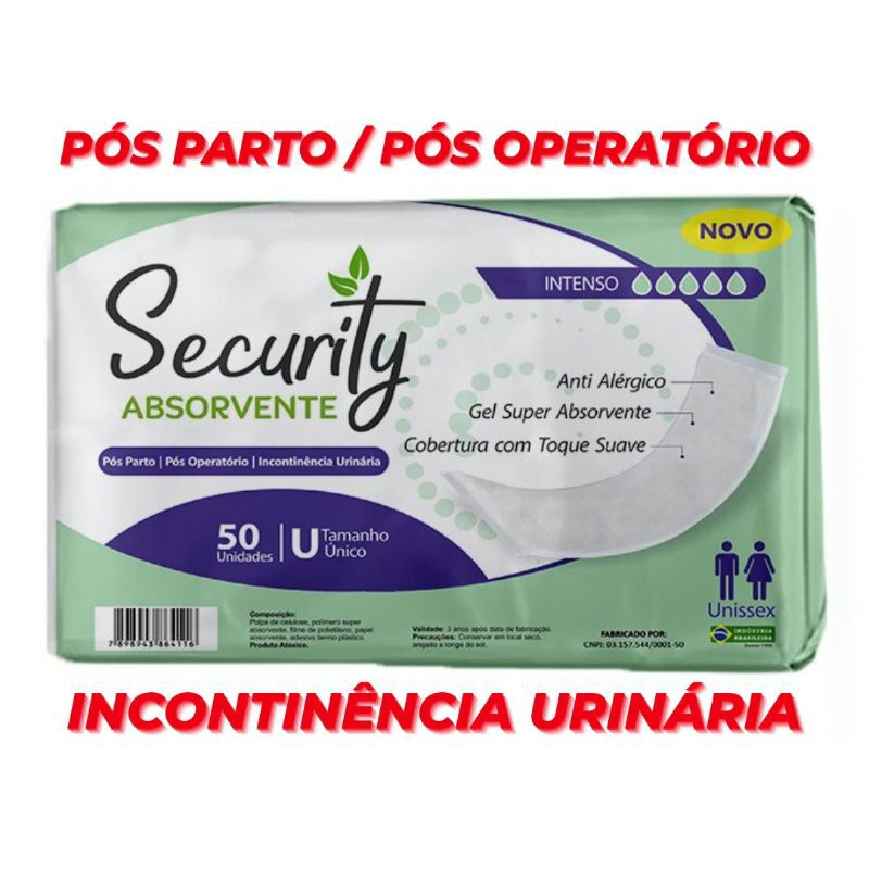 Absorvente Geriátrico/Pós Parto Operatório/ Incontinência Security Pacote com 50 Unid