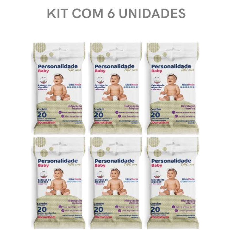 Toalha Umedecida Personalidade Pochet Com 20 Unidades - Kit com 120 lenços