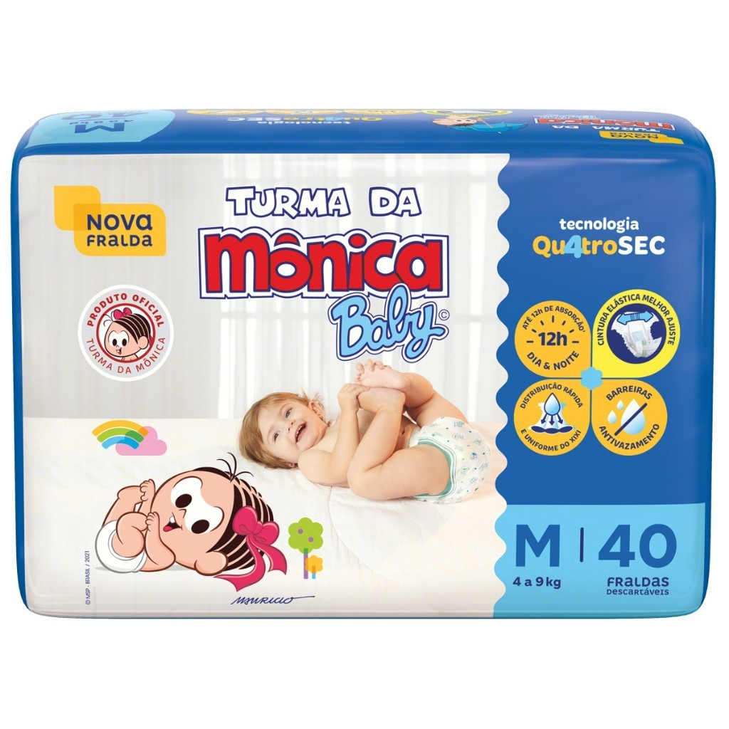 Fralda Descartável Turma da Monica Baby Economica M 40 UN  (4 A 9 KG) em Oferta na Shopee