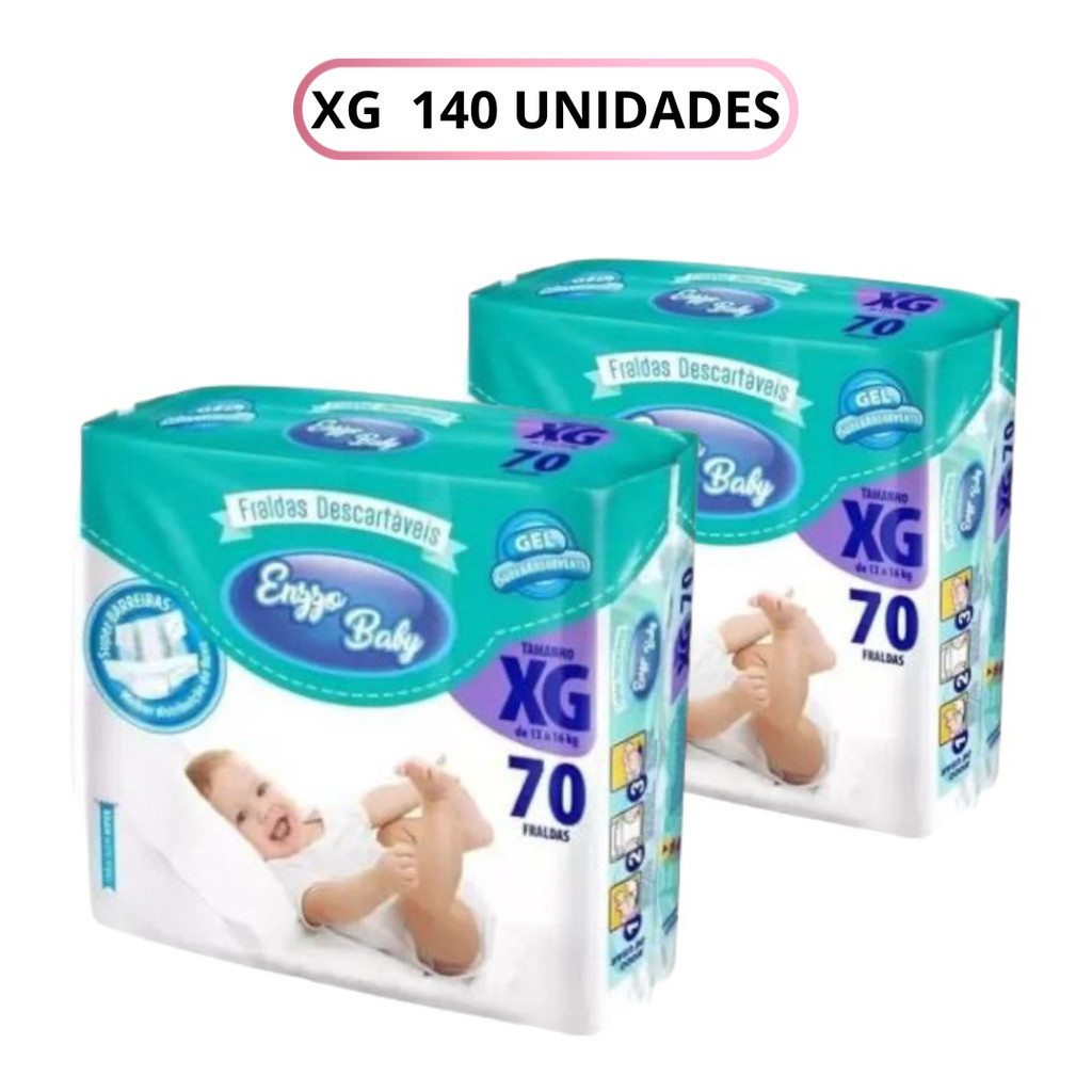 Kit 2 Pacotes Fralda Infantil Enzzo Baby XG 13-16kg 70un cada - Total 140un em Oferta na Shopee