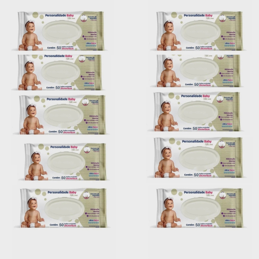 Kit Toalha Umedecida Personalidade C/ 500 Folhas (10 Pacotes C/ 50 UN Cada)