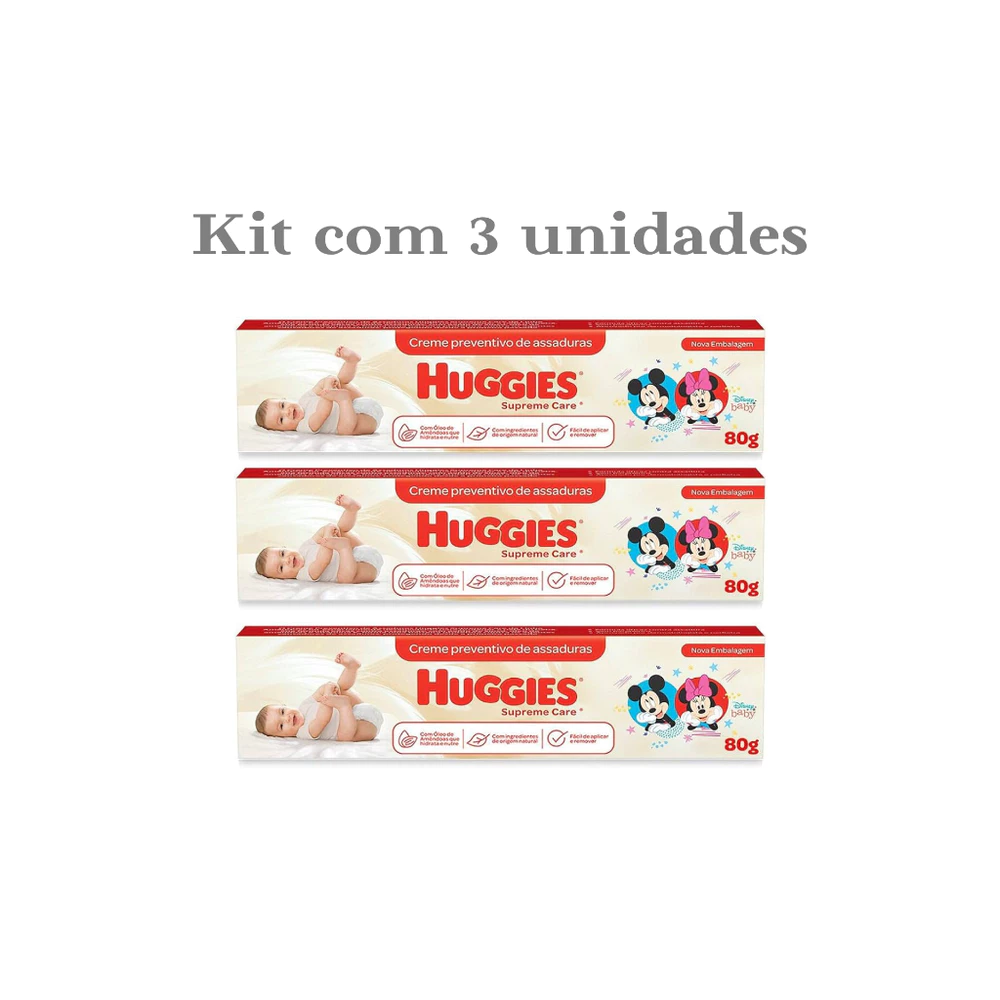 Kit 3 Pomada Huggies - creme preventivo contra assaduras 80g Supreme Care
