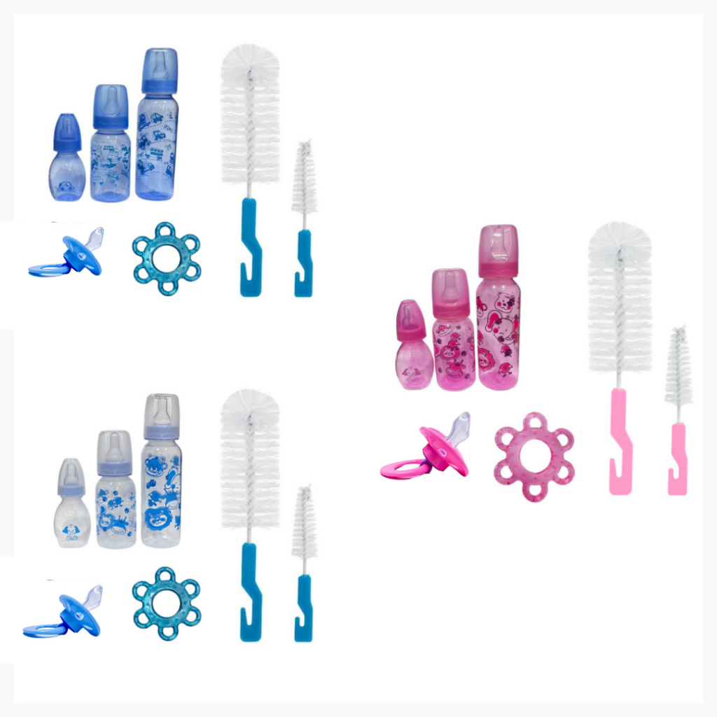 Kit 7 Peças Para Bebê 3 Mamadeiras +Kit Esc Lava Mam + Mordedor + Chupeta bico Orto em Oferta na Shopee