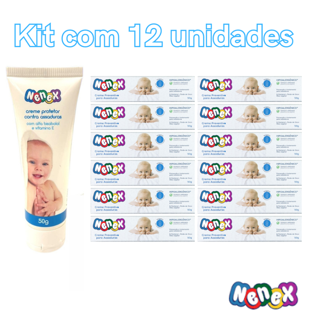 Kit 12 Pomadas Creme Para Prevenir Assaduras Nenex 50g Hidrata e Protege a Pele do Bebê