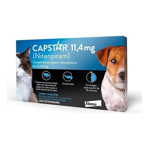 Comprimido Antiparasitário Para Pulga Novartis Capstar P/cães E Gatos De 1kg A 11kg C/1 Compr. em Oferta na Shopee