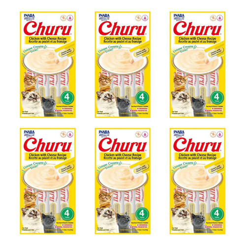 Kit 6 Unid Petisco Gatos Purê Churu Galinha E Queijo - 56g