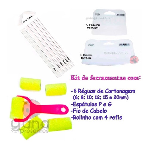 Kit Espátulas +réguas Cartonagem+fio Cabelo+rolinho Espuma