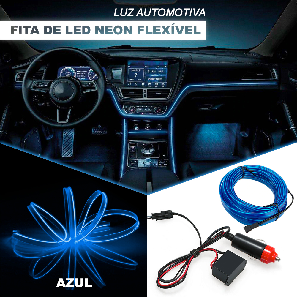 Fita Barra Led P/ Painel Azul Escuro Marinho Fiat Stilo 2002 2003 2004 2005 2006 5m Flexível Tunning