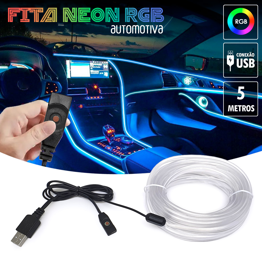 Fita Barra Led P/ Painel RGB Toyota Corolla 2013 2014 2015 2016 2017 5m Tomada Conector USB