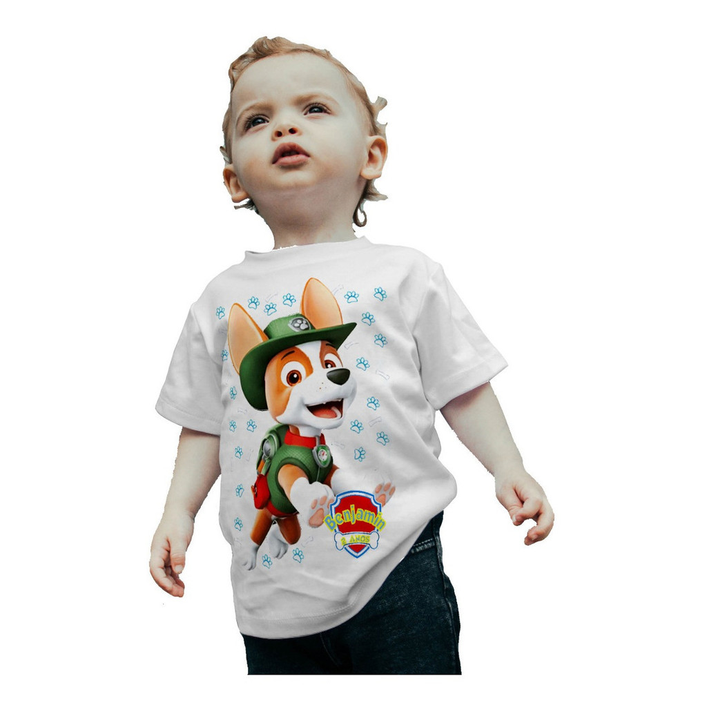 Camiseta Aniversario Infantil Patrulha Canina Camisa Tracker
