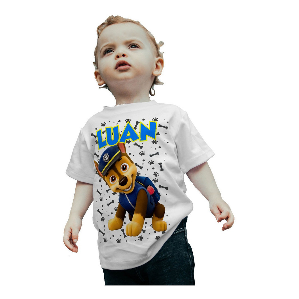 Camiseta Infantil Patrulha Canina Camisa Aniversário Chase