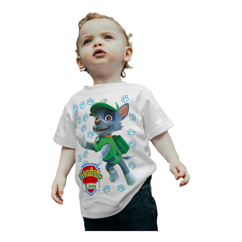 Camiseta Aniversario Infantil Patrulha Canina Camisa Rocky