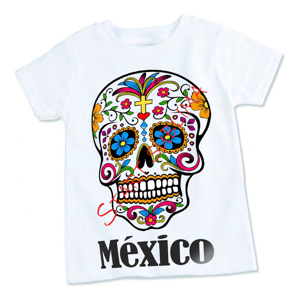 Camiseta Camisa Infantil Caveira Mexicana Crânio México #8