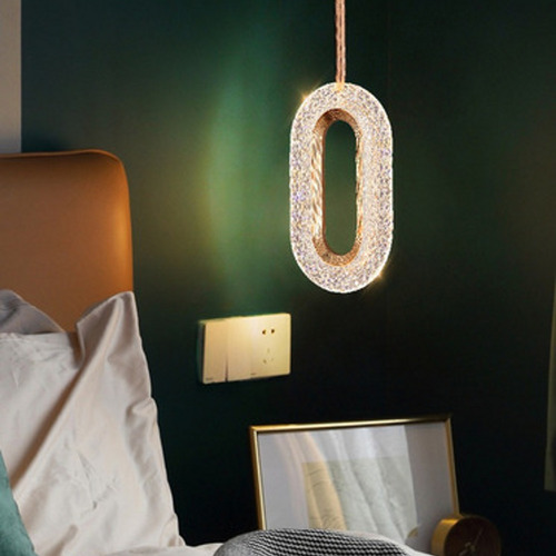 Luminária de Teto LED BQ BF Neutro 10w Pendente Cristal Oval Dourado Cabeceira Lavabo Quarto