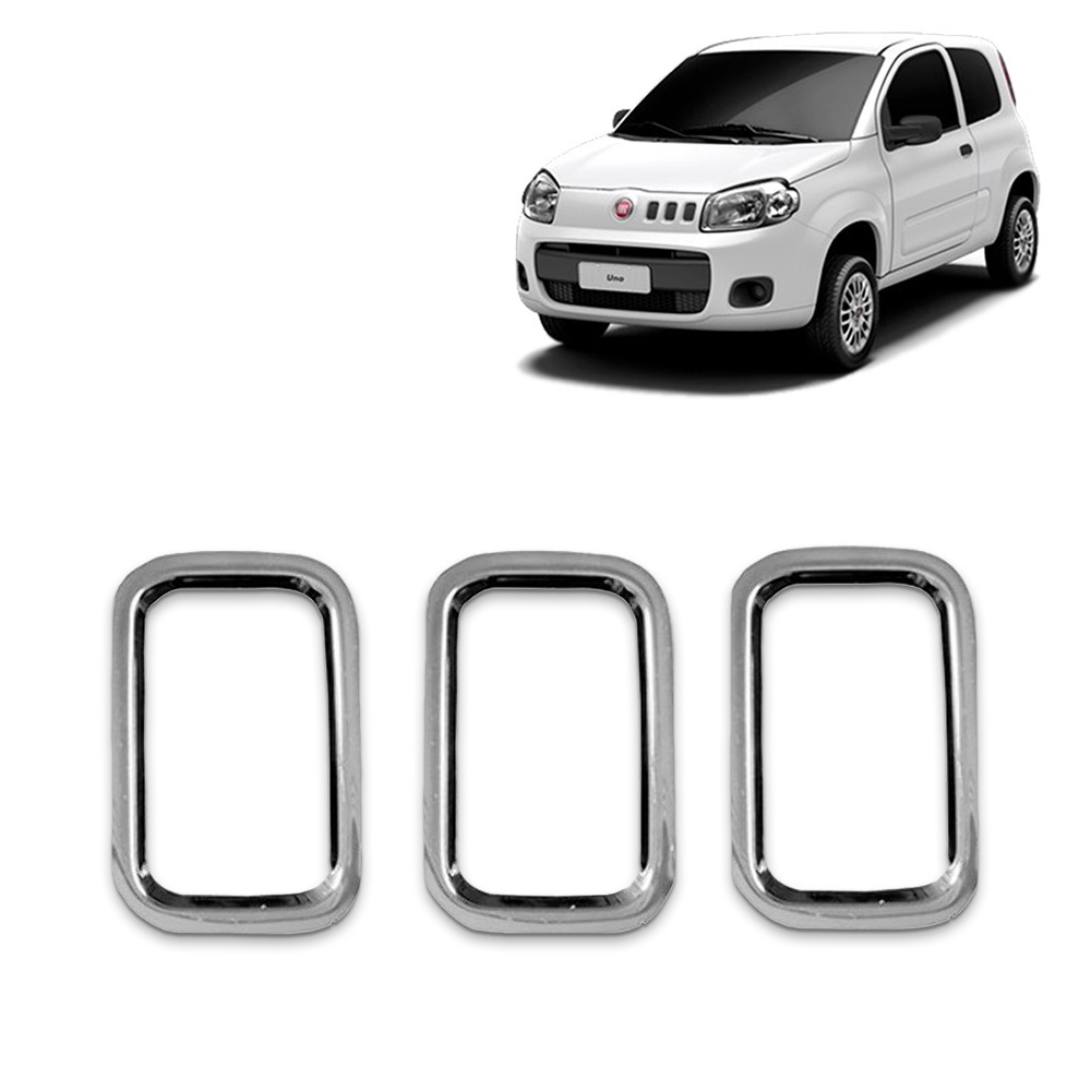 Jogo Aplique Friso Moldura Grade Parachoque Dianteira Fiat Uno Evo 2010 Á 2014 Kit Cromado