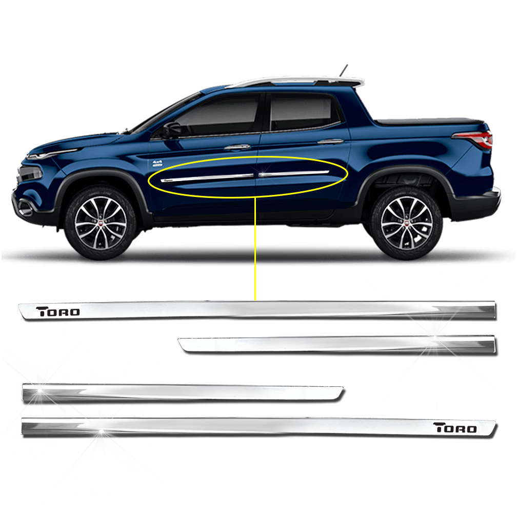 Aplique Friso Lateral Kit Cromado Slim Toro 2016 á 2024 4 Portas