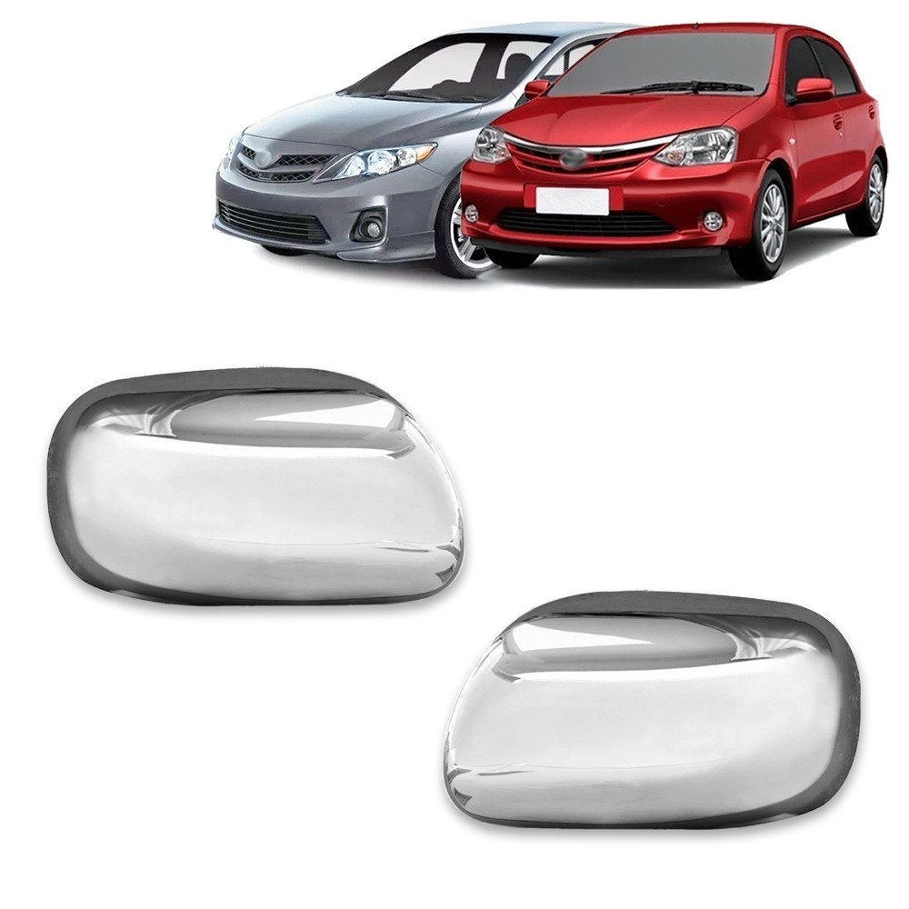 Par Aplique Cromado para Capa Retrovisor Corolla 2009 2010 2011 2012 2013 2014 Etios 2012 2013 Sem Pisca